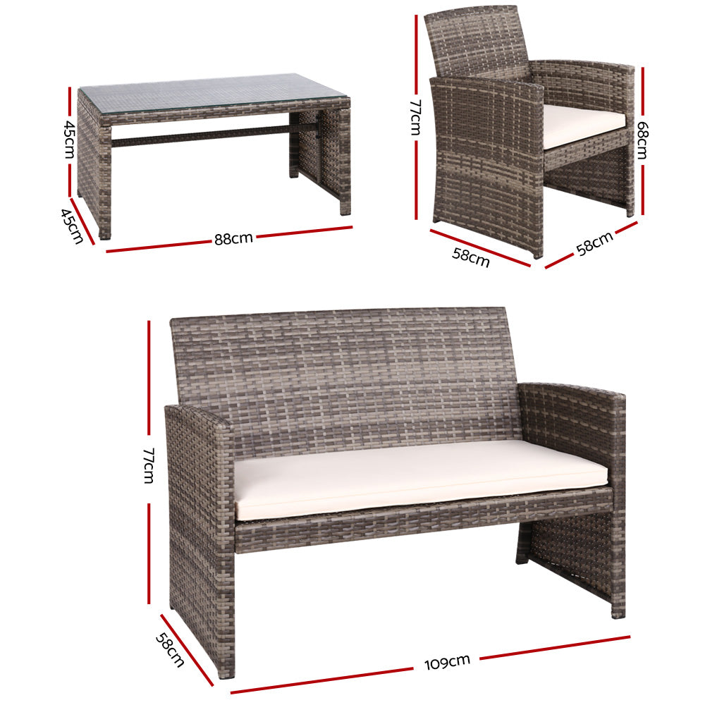 Gardeon Wicker Outdoor Sofa Set 4-Piece Grey