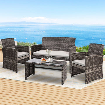 Gardeon Wicker Outdoor Sofa Set 4-Piece Grey