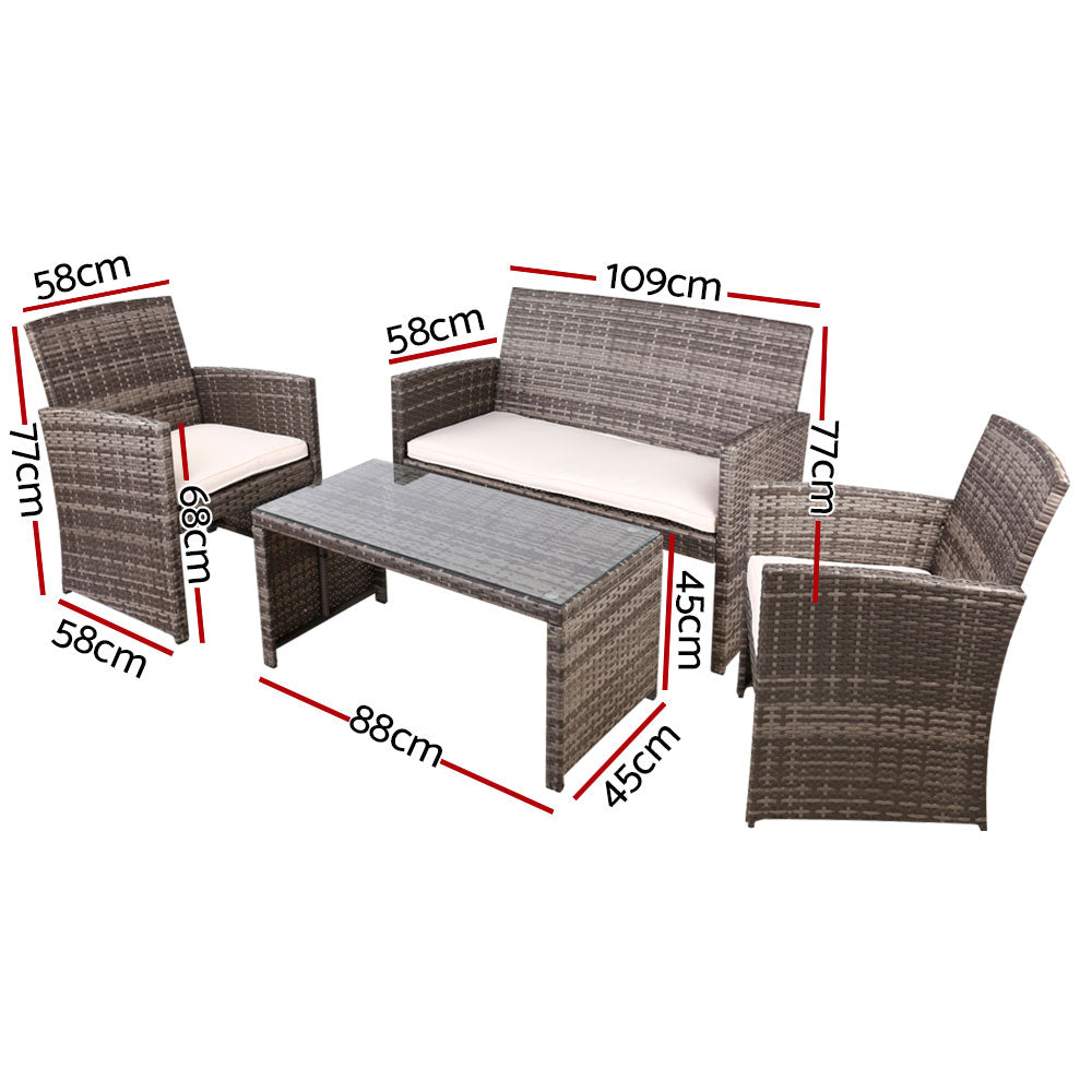 Gardeon 4 Piece Outdoor Wicker Sofa Set with Storage Cover Grey