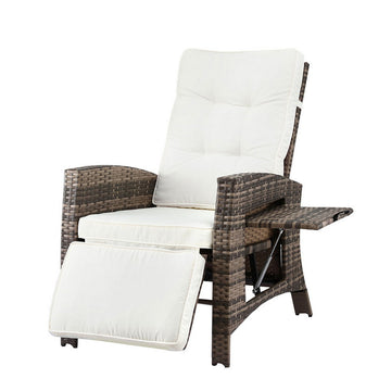 Gardeon Wicker Outdoor Recliner Chair with Cushion Brown PE