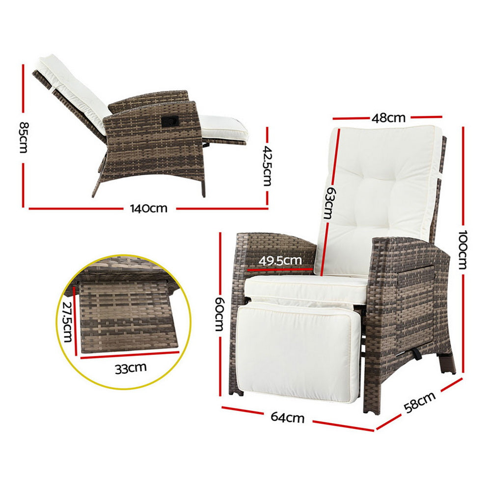 Gardeon Wicker Outdoor Recliner Chair with Cushion Brown PE