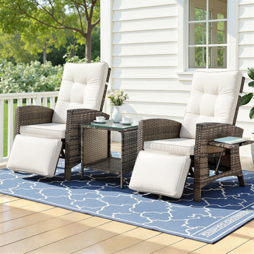Gardeon 3-Piece Outdoor Recliner Set with Side Table Brown
