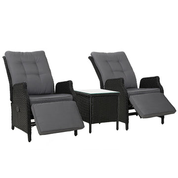 Gardeon Wicker Recliner Chair Set Adjustable with Side Table