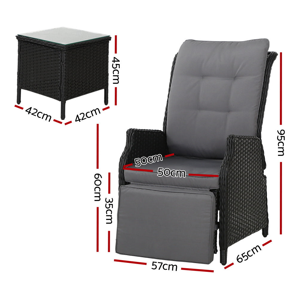 Gardeon Wicker Recliner Chair Set Adjustable with Side Table