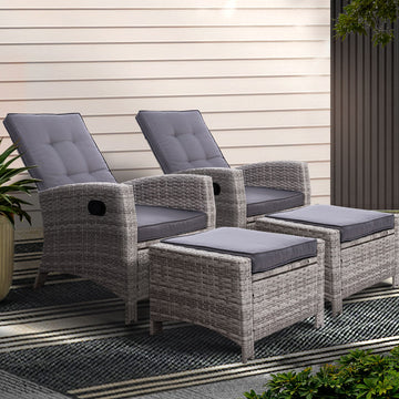 Gardeon Outdoor Wicker Recliner Set 2-Piece Grey