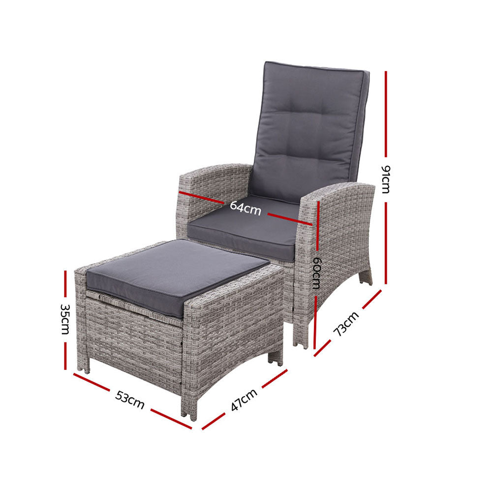 Gardeon Outdoor Wicker Recliner Set 2-Piece Grey