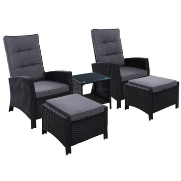 Gardeon Wicker Outdoor Recliner Chair Set 5-Piece with Ottoman