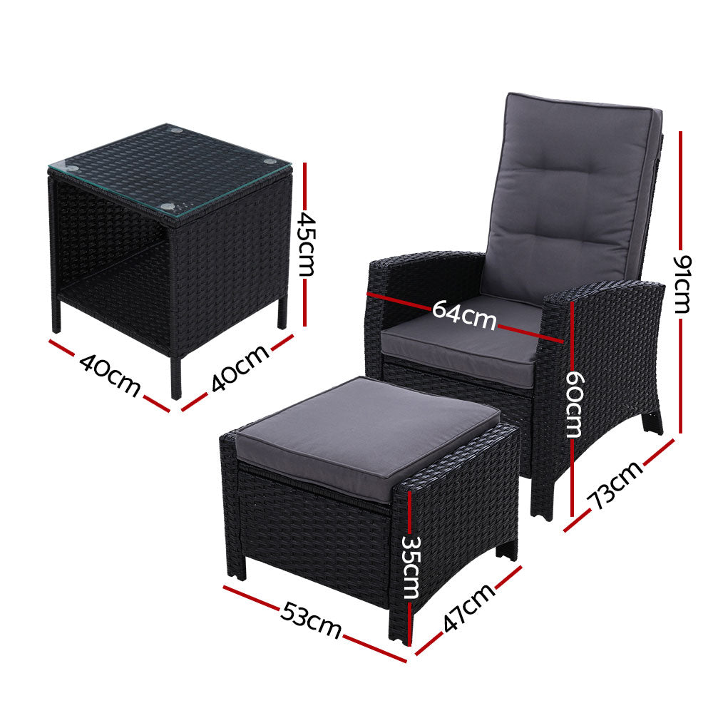 Gardeon Wicker Outdoor Recliner Chair Set 5-Piece with Ottoman