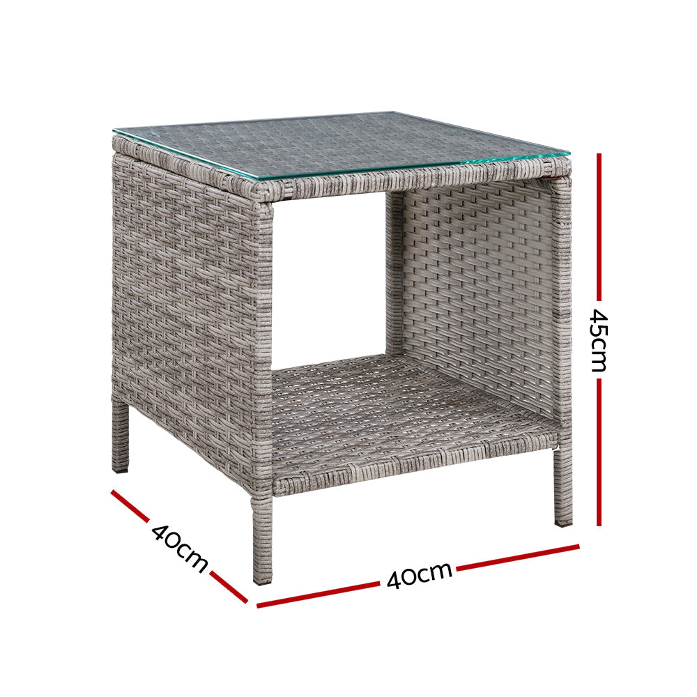 Gardeon Wicker Side Table Weather Resistant 40cm Grey