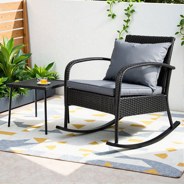 Gardeon Outdoor Wicker Rocking Chair Set 2-Piece Black