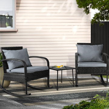 Gardeon 3pc Outdoor Wicker Chair Set with Cushions Black