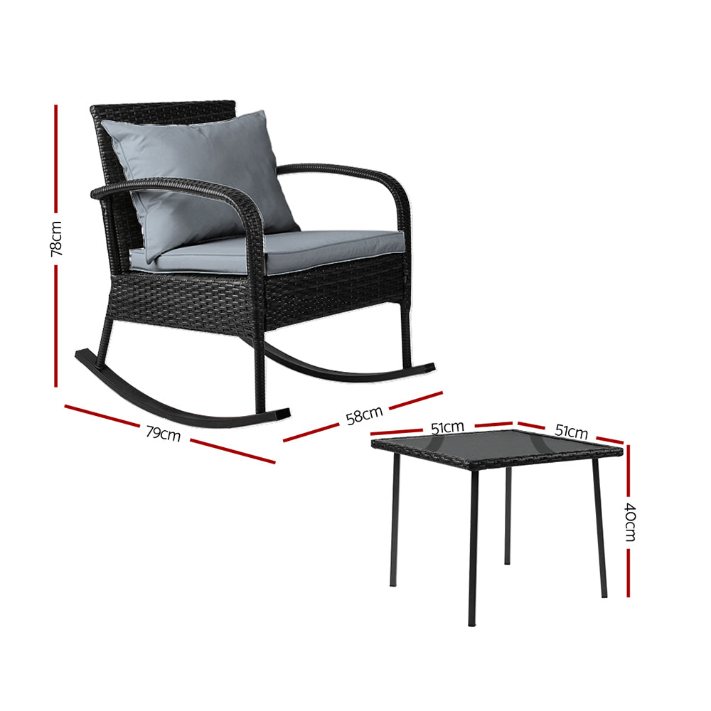 Gardeon 3pc Outdoor Wicker Chair Set with Cushions Black