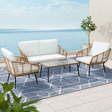 Gardeon Wicker Outdoor Sofa Set 4-Seater Natural Rattan