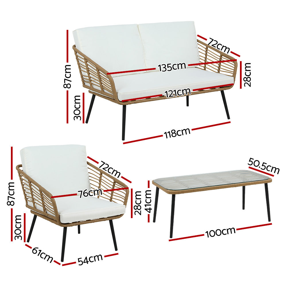 Gardeon Wicker Outdoor Sofa Set 4-Seater Natural Rattan