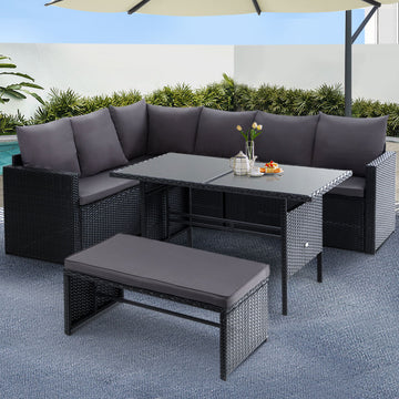 Gardeon Outdoor Wicker Sofa Dining Set 8-Seater Black