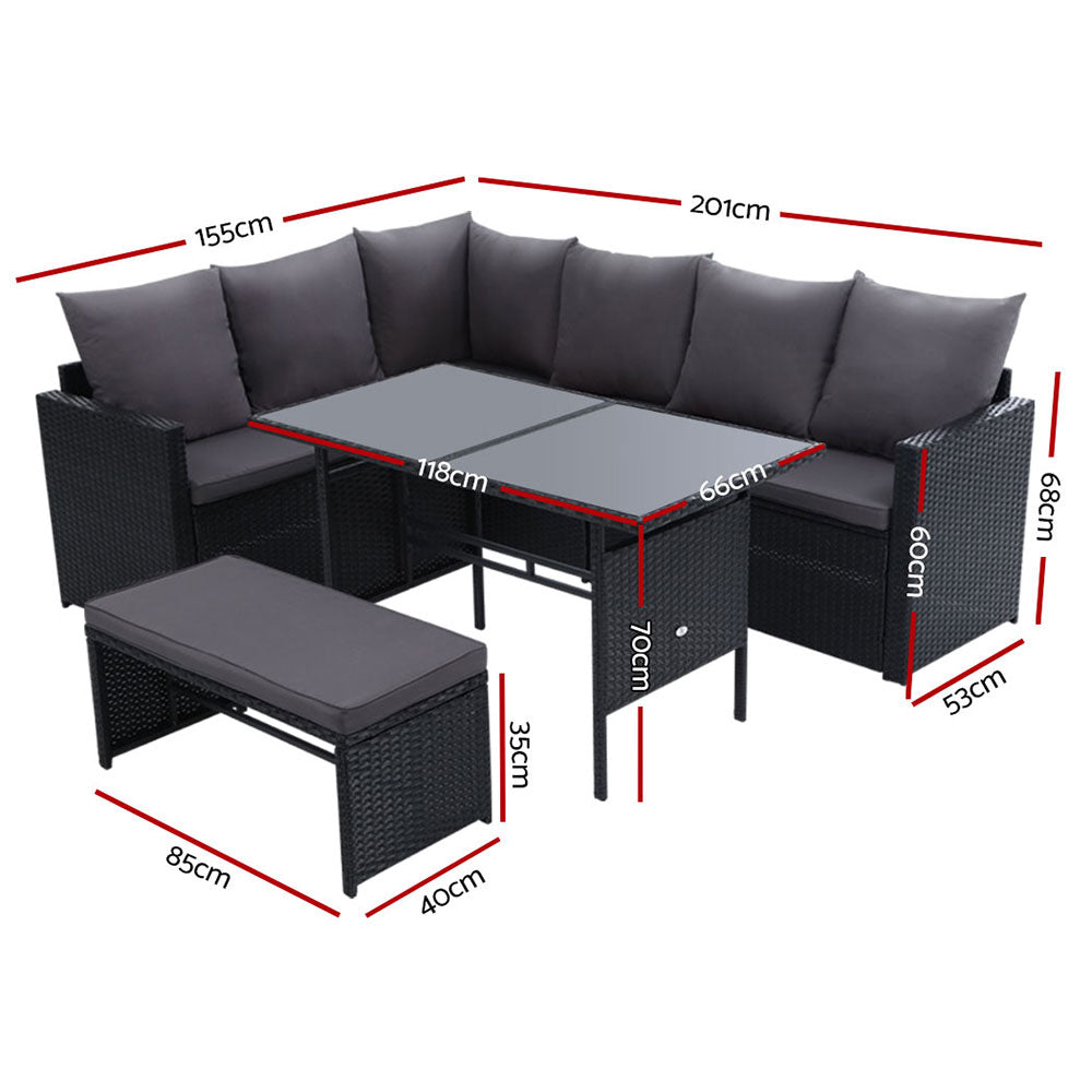 Gardeon Outdoor Wicker Sofa Dining Set 8-Seater Black