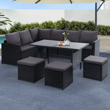 Gardeon Outdoor Wicker Sofa Set with Cushion Dark Grey 9 Seater