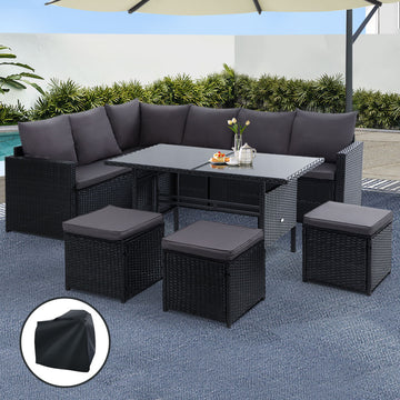 Gardeon Outdoor Wicker Sofa Dining Set 9-Seater Black