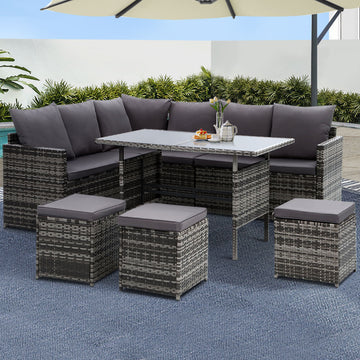 Gardeon Outdoor Wicker Sofa Dining Set 9-Seater Mixed Grey
