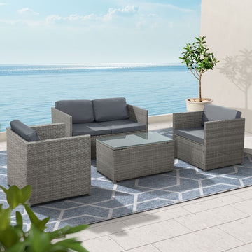 Gardeon 4-Piece Outdoor Wicker Sofa Set Grey Lounge Setting