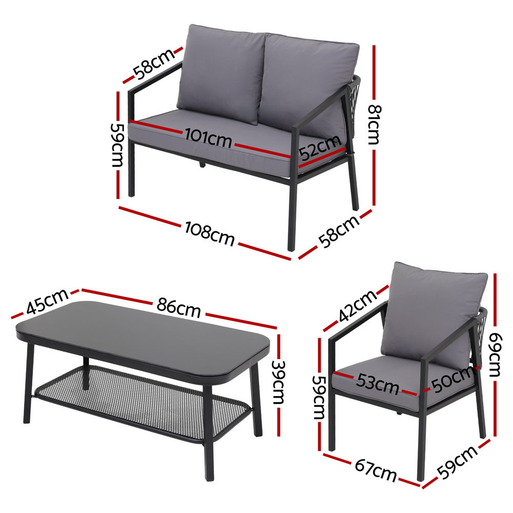 Gardeon Outdoor Lounge Set 4-Seater with Rope Chairs and Table