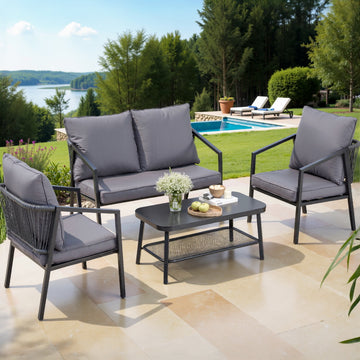 Gardeon Outdoor Lounge Set 4-Seater with Rope Chairs and Table