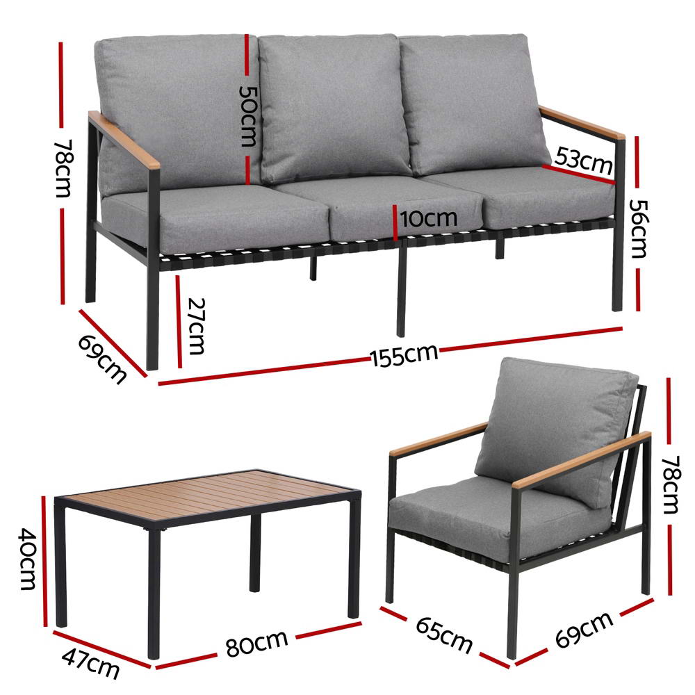 Gardeon Steel Outdoor Sofa Set 5-Seater Grey
