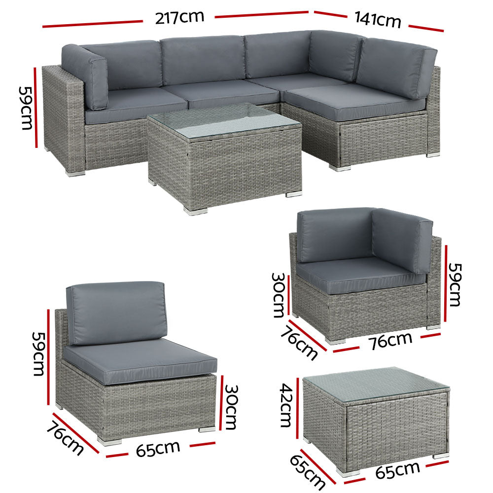 Gardeon Wicker Outdoor Sofa Set 5-Piece 4-Seater Grey