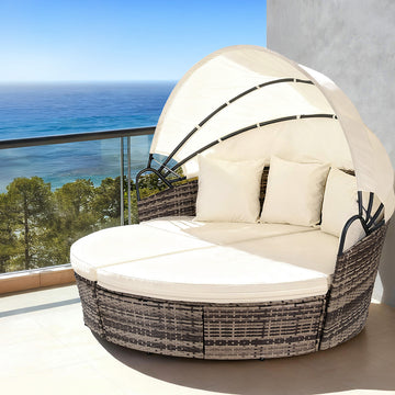 Gardeon Outdoor Day Bed with Folding Canopy Beige