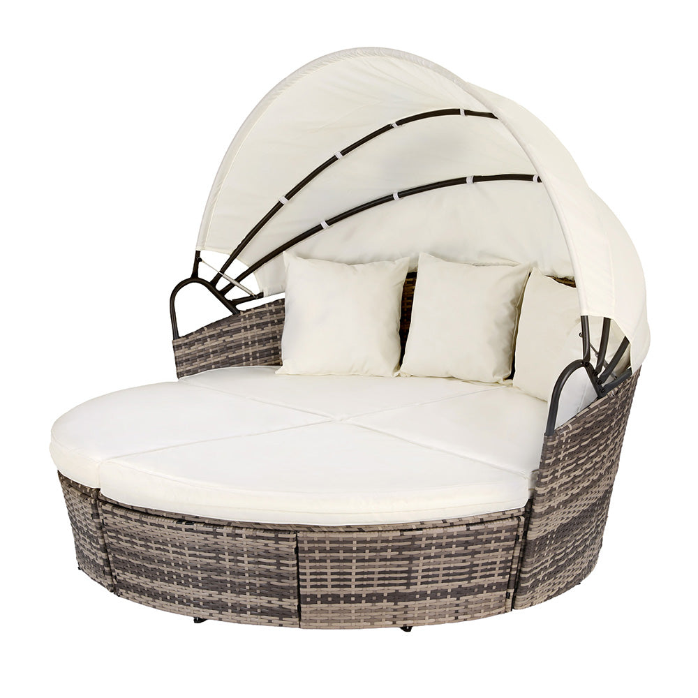 Gardeon Outdoor Day Bed with Folding Canopy Beige
