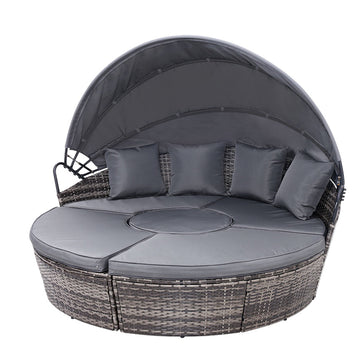 Gardeon Sun Lounge Wicker Day Bed Grey
