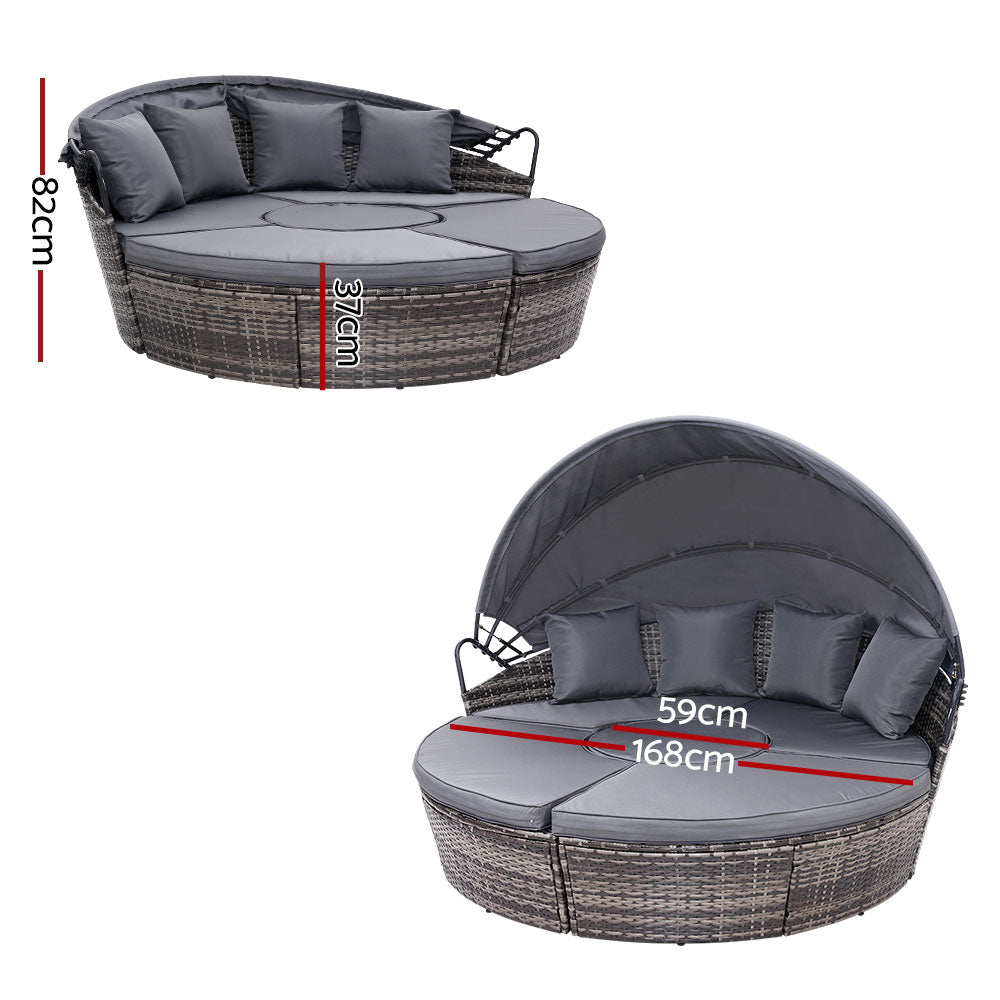 Gardeon Sun Lounge Wicker Day Bed Grey