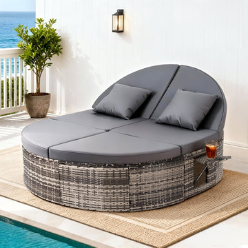 Gardeon Outdoor Day Bed with Adjustable Backrests Grey Rattan