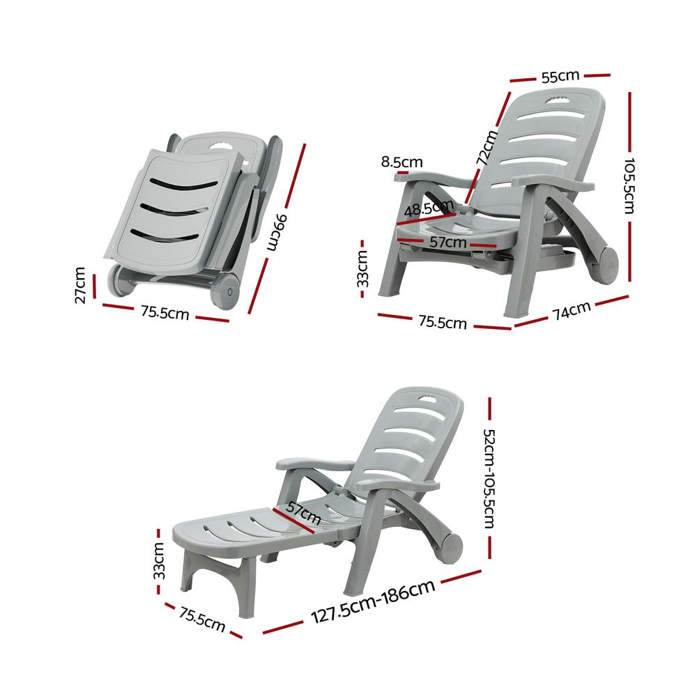 Gardeon Folding Sun Lounger Recliner Chair PP Grey