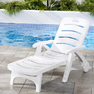 Gardeon Sun Lounger Portable Folding Recliner with Wheels White