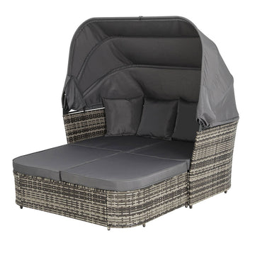 Gardeon Outdoor Day Bed with Folding Canopy Grey Wicker