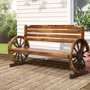 Gardeon 3 Seater Wagon Wheel Garden Bench Charred Brown Fir
