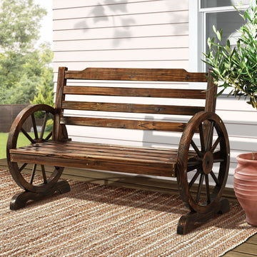 Gardeon 2 Seater Wagon Wheel Garden Bench Brown Fir Wood