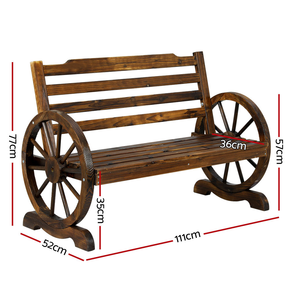Gardeon 2 Seater Wagon Wheel Garden Bench Brown Fir Wood