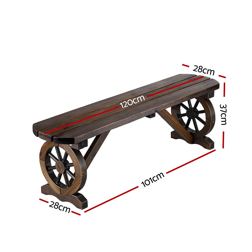 Gardeon Wagon Wheel Wooden Garden Bench Fir Wood 120cm Brown