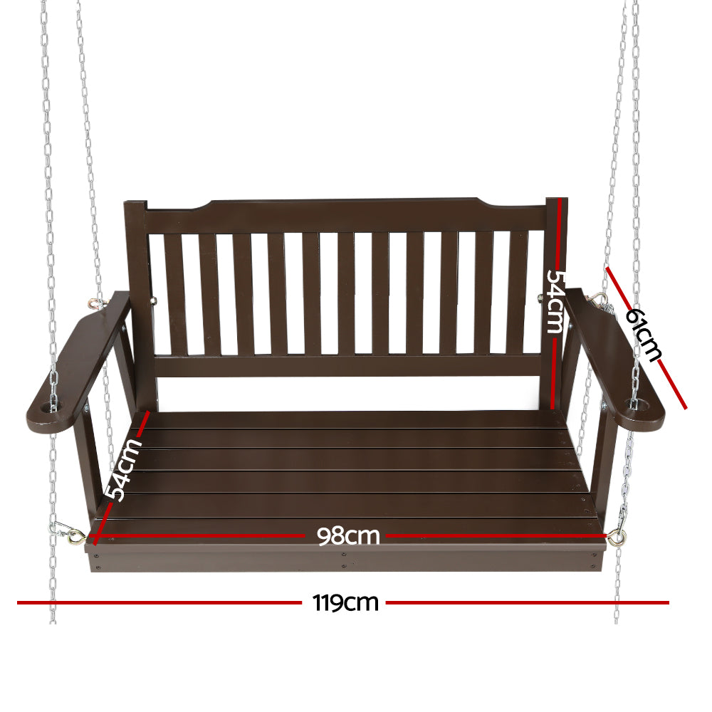 Gardeon Porch Swing Chair with Chain 2-Seater Fir Wood Brown