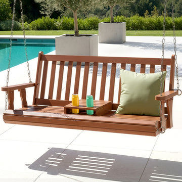 Gardeon Wooden Porch Swing Chair 2 Seater Cup Holder Teak