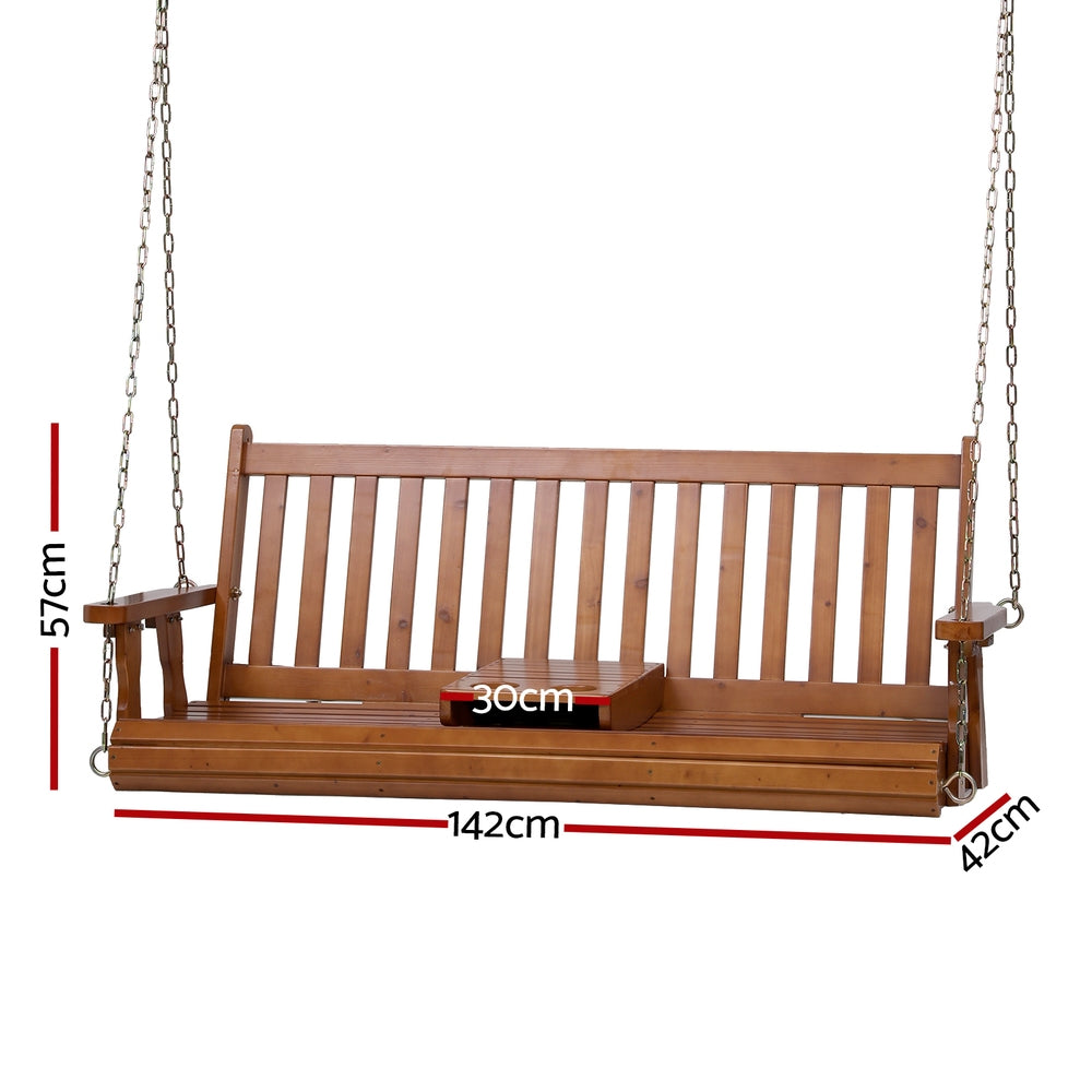 Gardeon Wooden Porch Swing Chair 2 Seater Cup Holder Teak