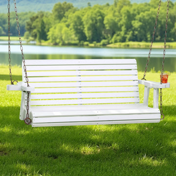 Gardeon Wooden Porch Swing Chair 2 Seater Cup Holder White