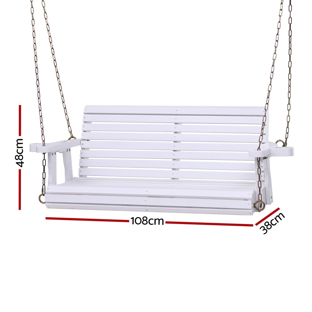 Gardeon Wooden Porch Swing Chair 2 Seater Cup Holder White