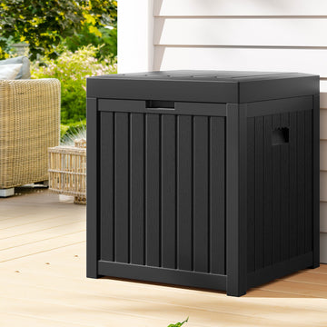 Gardeon 195L Outdoor Storage Box with Built-in Bench Black