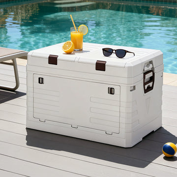 Gardeon Foldable Two-Tier Outdoor Storage Box 80L Beige