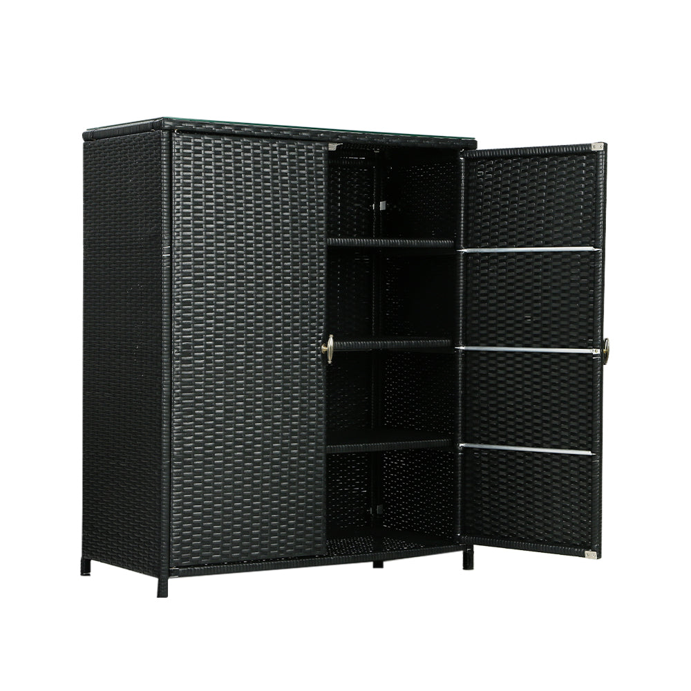 Gardeon Outdoor Wicker Storage Cabinet 2-in-1 Bar Table Black
