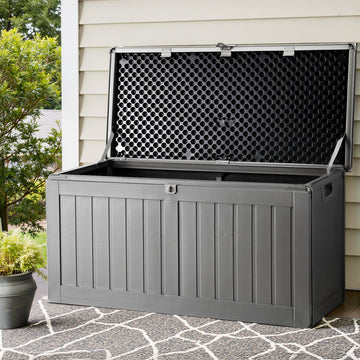 Gardeon 190L Outdoor Storage Box with Built-in Bench Black