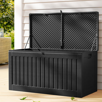 Gardeon 270L Lockable Outdoor Storage Box with Built-in Bench Black